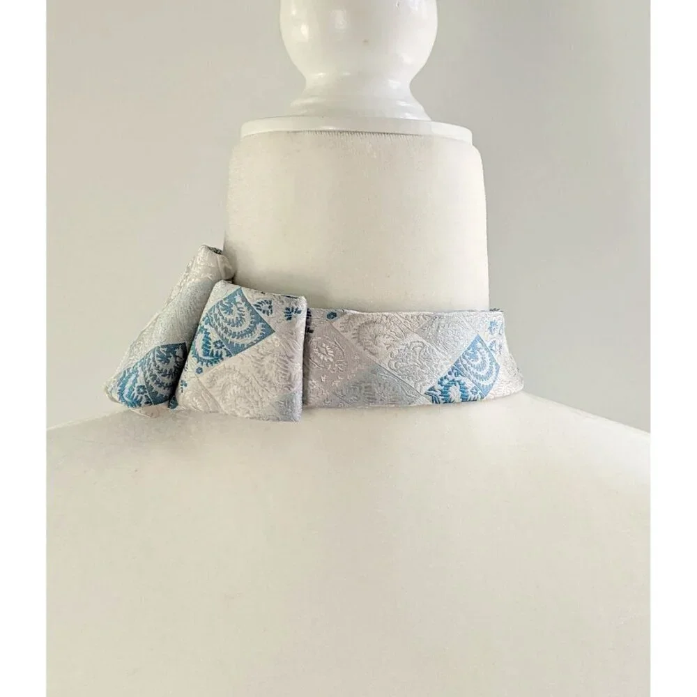 Vintage Blue And Silver Ascot - Androgynous Style - Unique Scarf.